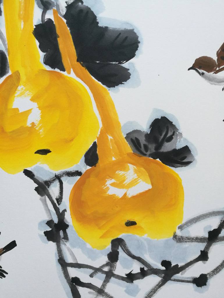 Original Art Deco Floral Painting by Ran Xu