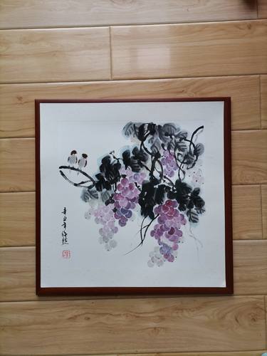 100% Handpainted Chinese painting, Framed Grape painting thumb