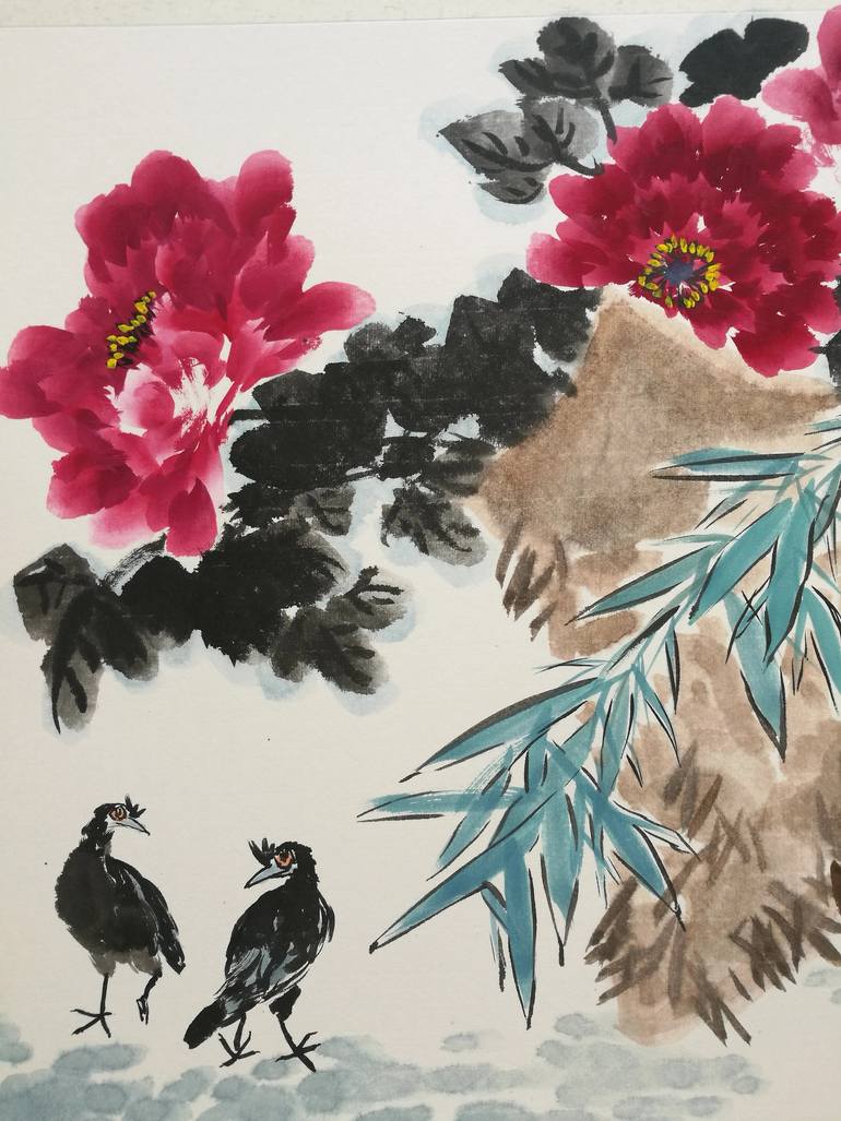 Original Art Deco Floral Painting by Ran Xu