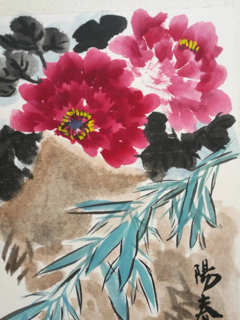 Original Art Deco Floral Painting by Ran Xu
