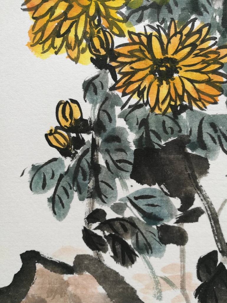 Original Art Deco Floral Painting by Ran Xu