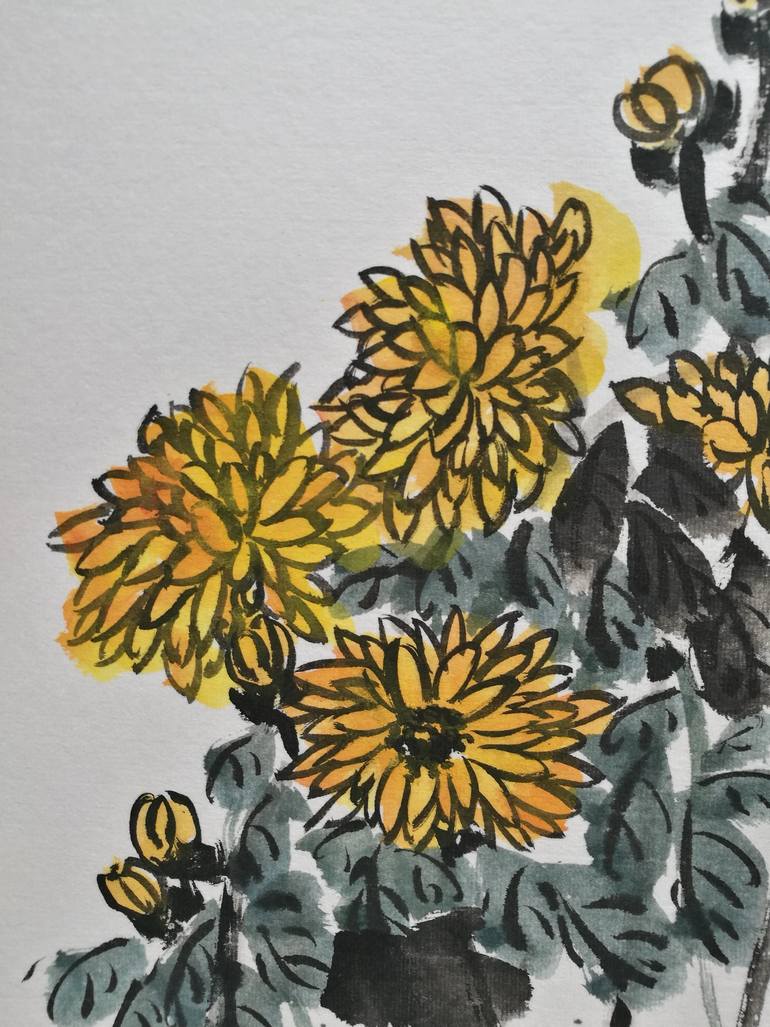 Original Art Deco Floral Painting by Ran Xu