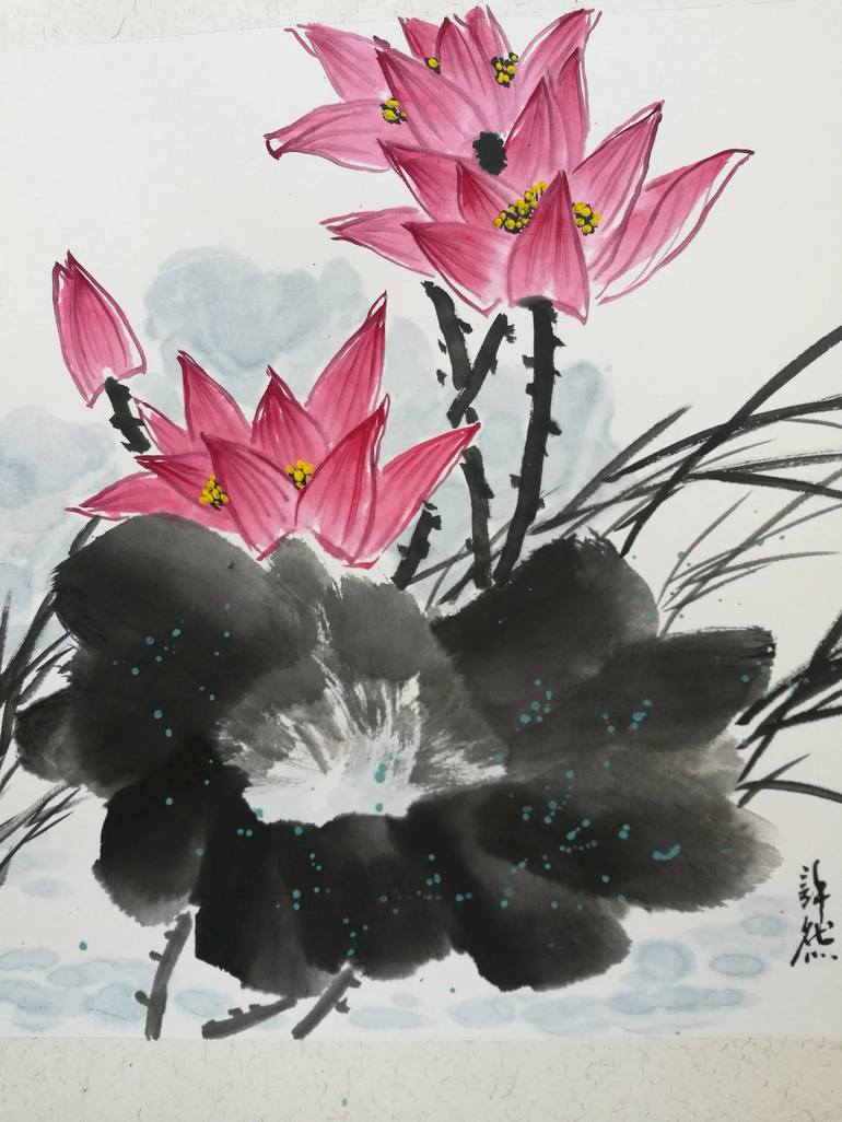 Original Art Deco Floral Painting by Ran Xu