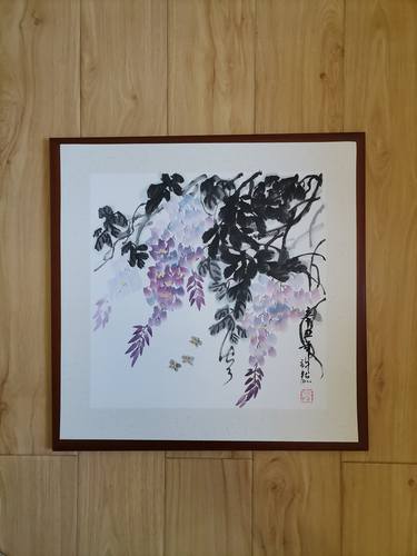 Chinese ink painting,Chinese wisteria Painting,Home Decoration thumb