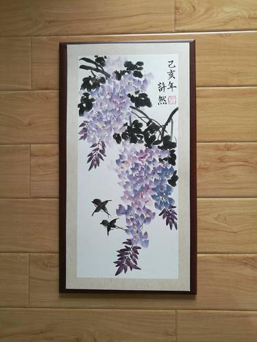 Original Chinese Painting Wisteria, Framed Chinese watercolor thumb
