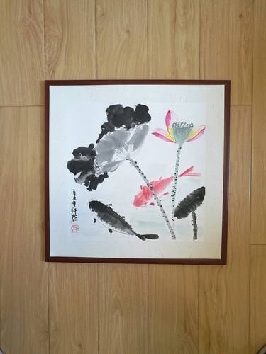 Chinese Painting, Fish and Lotus Painting,sumi-e painting thumb