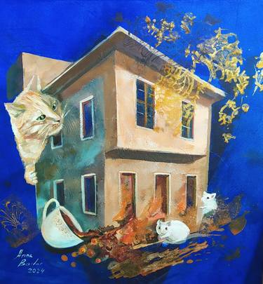 Original Figurative Cats Paintings by Anna Barlas