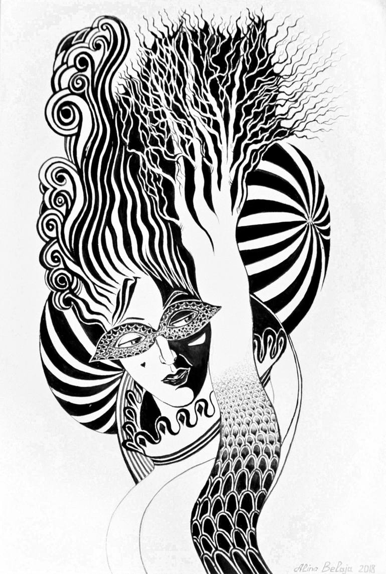 Maske: Carnival of Ornaments Drawing by Aljona Frantaseva