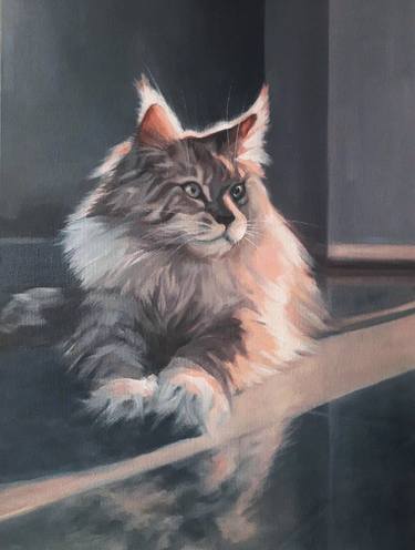 Original oil painting. Portrait of the majestic Maine Coon. thumb