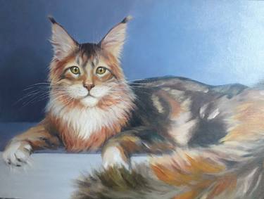 Maine Coon. Original oil painting. Canvas stretched on fiberboard thumb