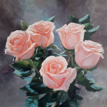 Pink roses. Original oil painting. thumb