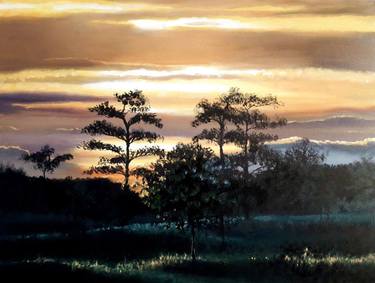Original oil painting 30x40 cm. Landscape. Evening in Southport thumb