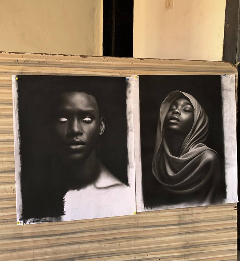 Original Abstract Men Drawing by Ngbede Nobleman