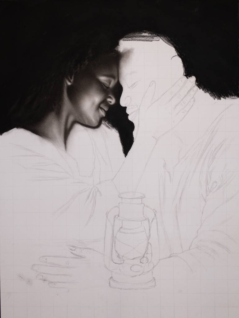 Original Black & White Love Drawing by Ngbede Nobleman