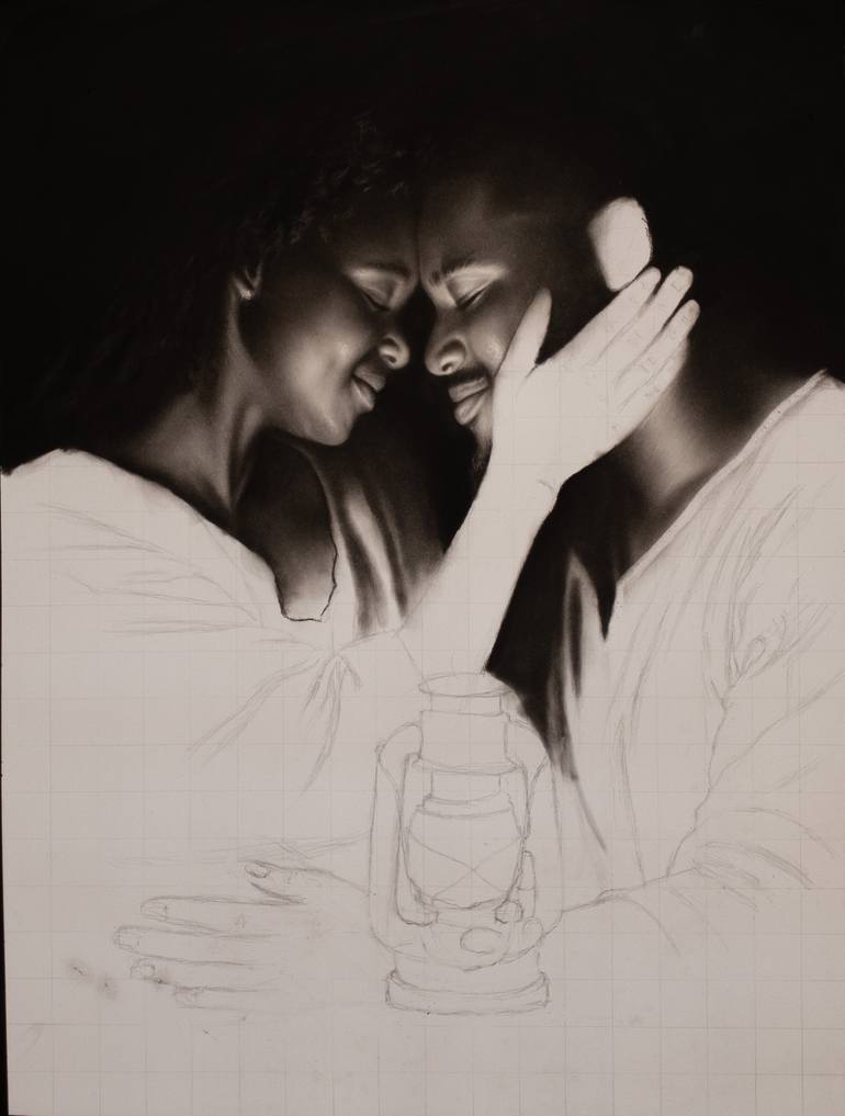 Original Black & White Love Drawing by Ngbede Nobleman