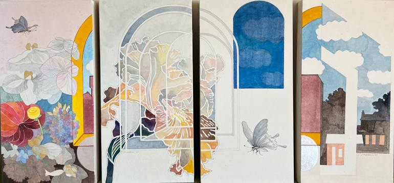 Original Art Nouveau Floral Painting by Heather Kim