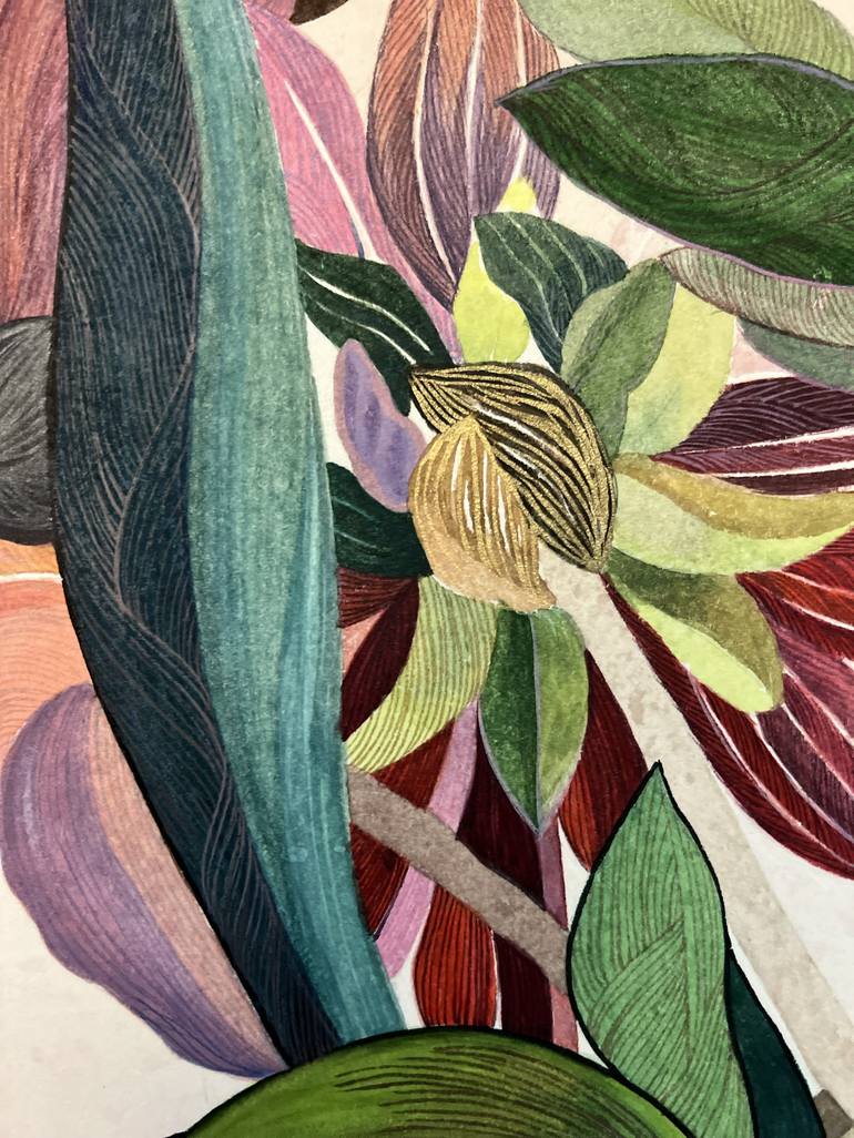 Original Art Deco Floral Painting by Heather Kim
