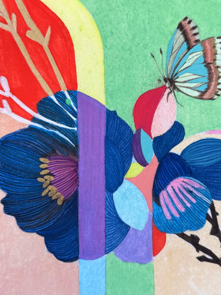 Original Art Deco Floral Painting by Heather Kim