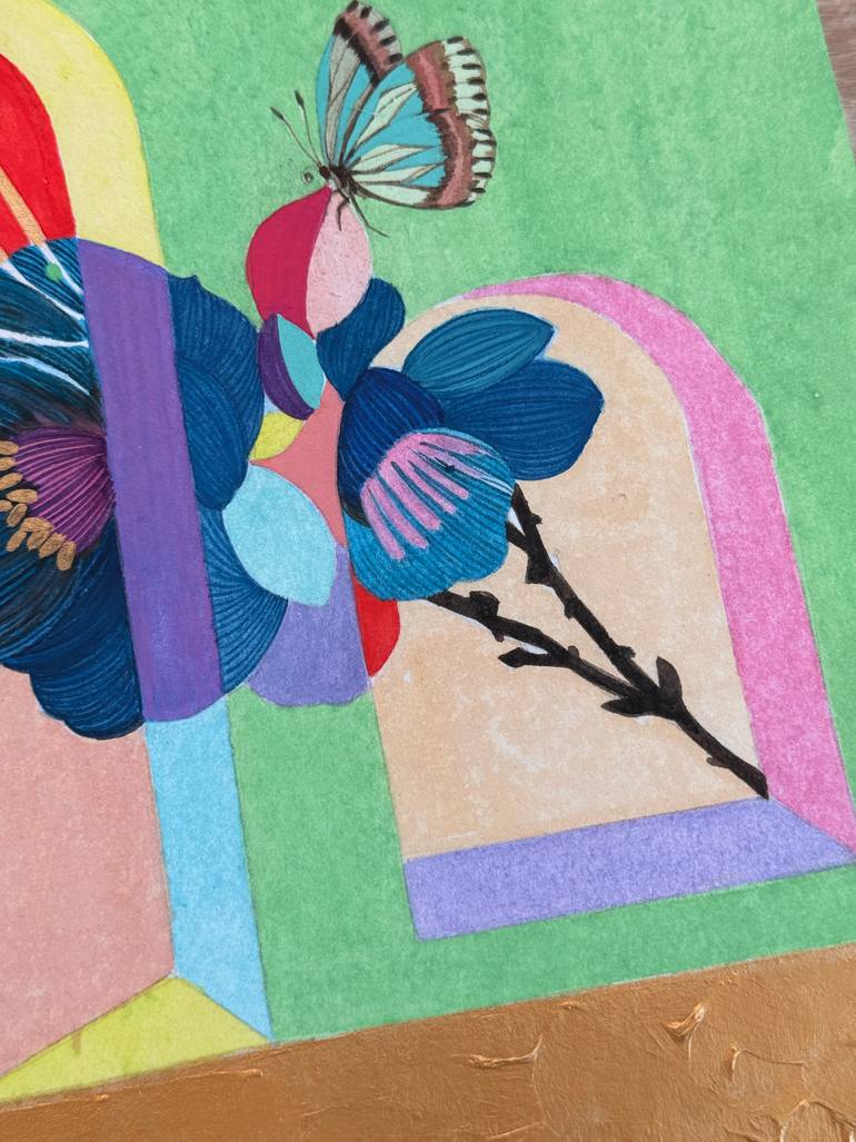 Original Art Deco Floral Painting by Heather Kim