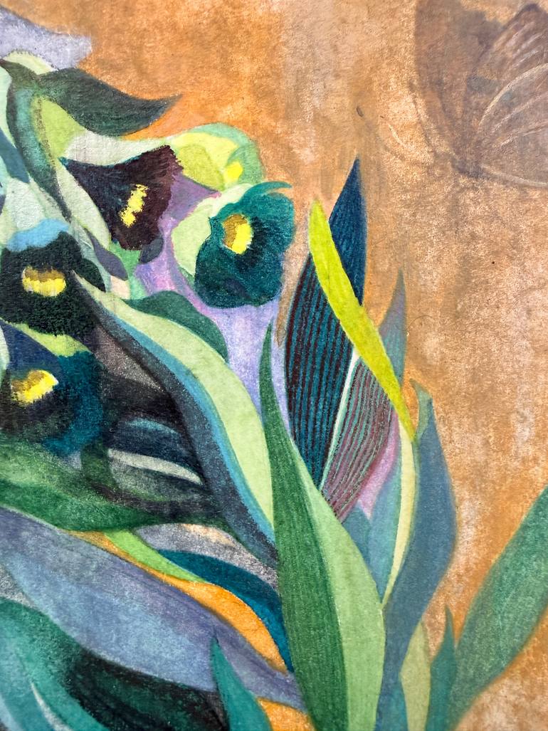 Original Art Deco Floral Painting by Heather Kim