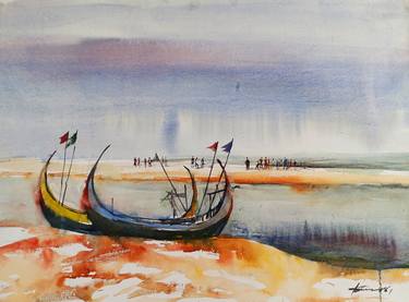 Print of Seascape Paintings by Tanvir Ahmed khan