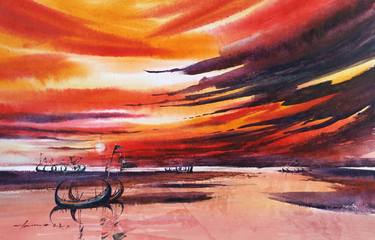 Print of Impressionism Seascape Paintings by Tanvir Ahmed khan