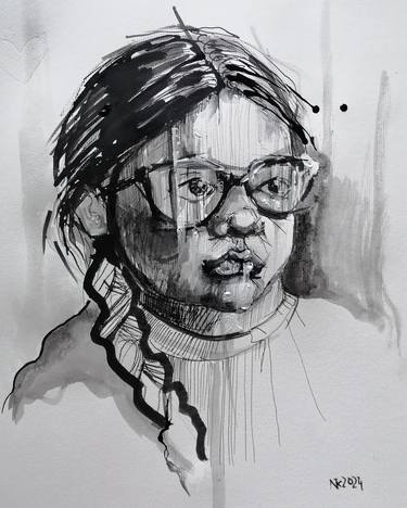 Original Black & White Children Mixed Media by Katarzyna Najmrocka