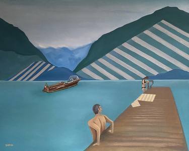 Original Minimalism Boat Paintings by Diana Dzene