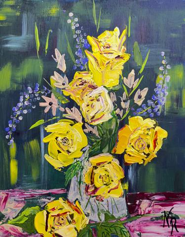 Original Abstract Expressionism Floral Paintings by Nadine Romain