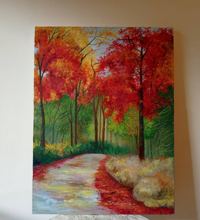 Original Impressionism Landscape Painting by Riffat Mujeeb