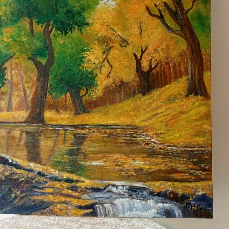 Original Impressionism Landscape Painting by Riffat Mujeeb