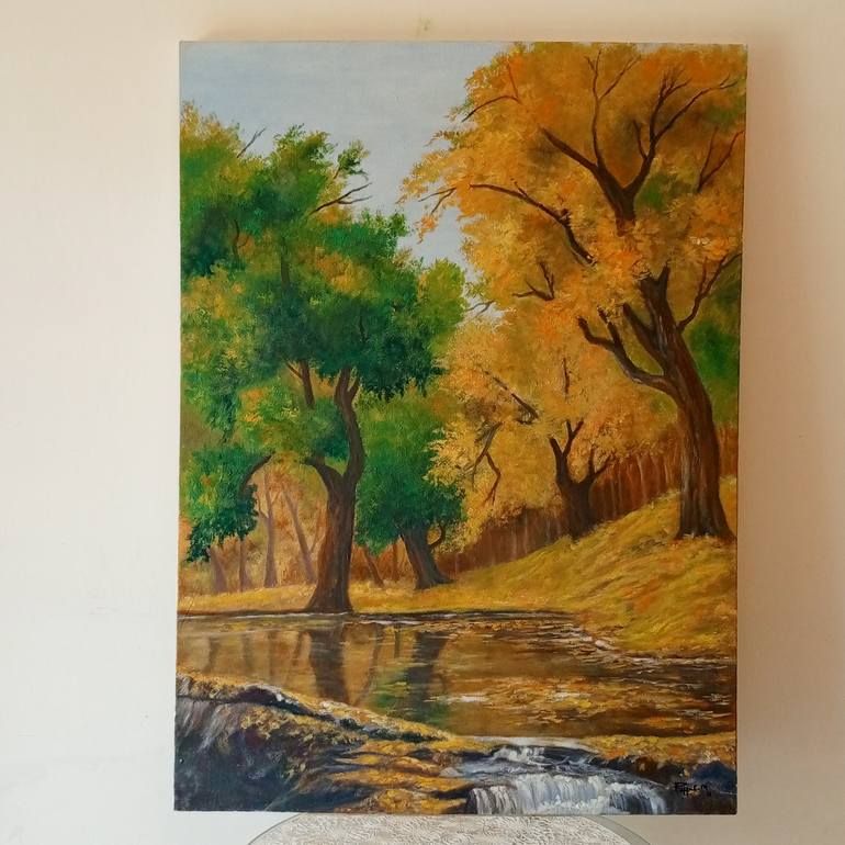 Original Impressionism Landscape Painting by Riffat Mujeeb