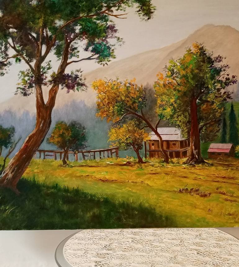 Original Impressionism Landscape Painting by Riffat Mujeeb