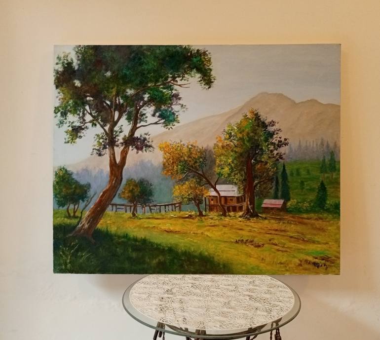 Original Impressionism Landscape Painting by Riffat Mujeeb