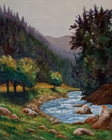 Original Impressionism Landscape Painting by Riffat Mujeeb