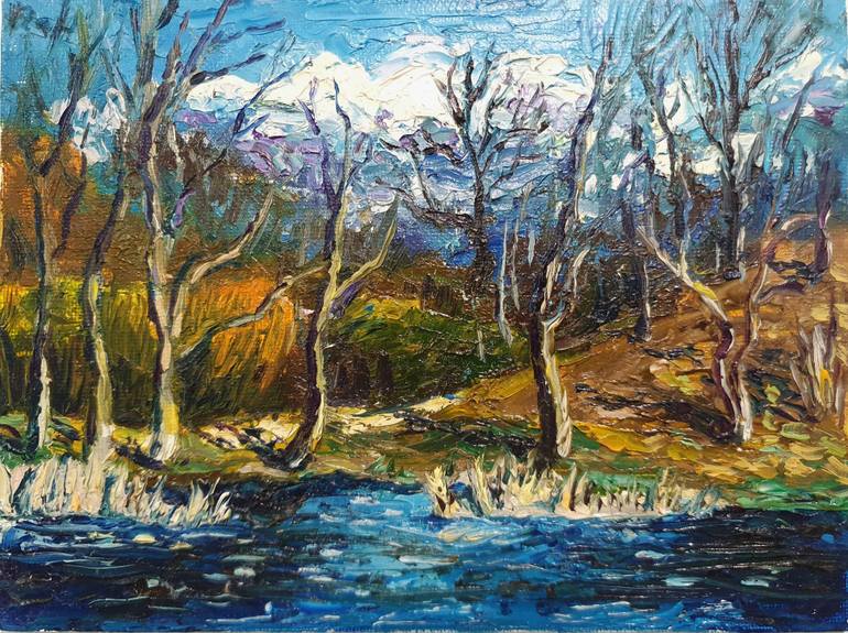 Original Landscape Painting by Elena Simonova | Impressionism Art on Canvas | Landscape on the lakeshore