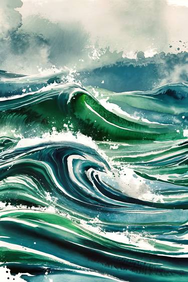 Mesmerizing Ocean Waves Art Print, Abstract Nautical Decor thumb