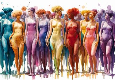 Diverse Beauty Watercolor Artwork, Multicolor Female Figures thumb