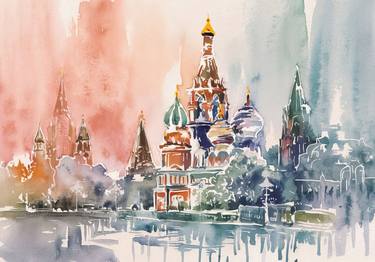 Enchanting Watercolor St. Basil’s Cathedral Print thumb