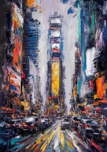 Vibrant Urban Chaos: Abstract Cityscape Fine Art Print thumb