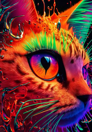 Hypnotic Feline Gaze: Psychedelic Cat Art thumb