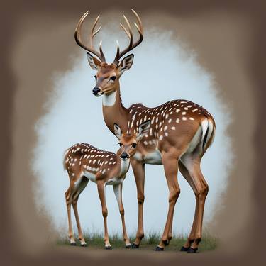 Love of Mother - A Deer With a Small Fawn thumb