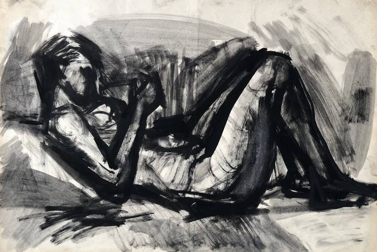 Original Bauhaus Nude Drawing by Olena Topolian