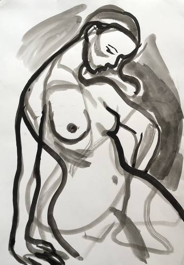 Original Art Deco Nude Drawings by Olena Topolian