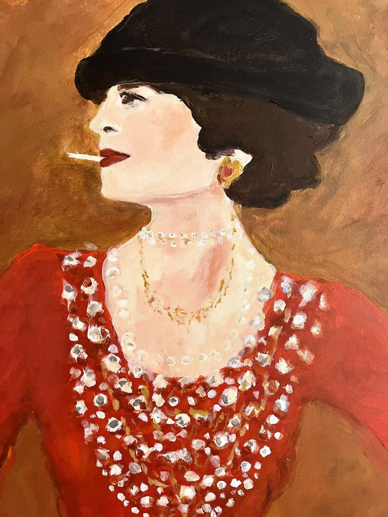 The Marvelous Gabrielle CoCo Chanel Contemporary Original Expressionist  Portrait Painting by Sandy Welch
