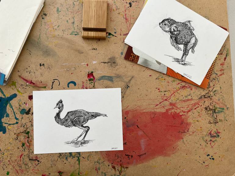 Original Black & White Animal Drawing by Leni Smoragdova