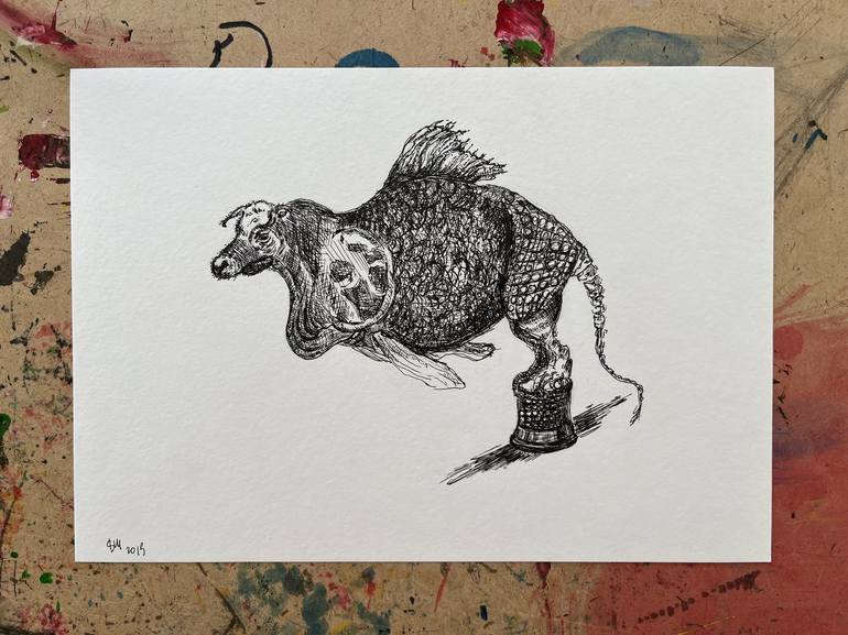 Original Figurative Animal Drawing by Leni Smoragdova