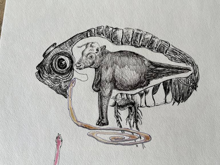 Original Surrealism Animal Drawing by Leni Smoragdova