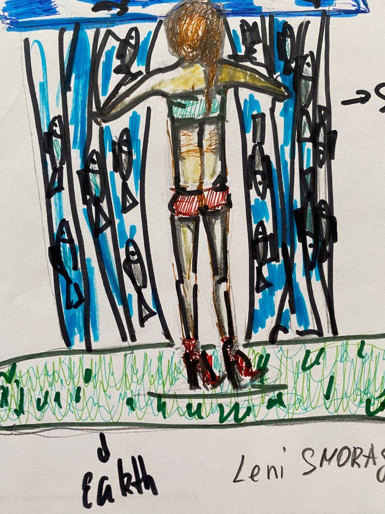 Original Abstract Expressionism Women Drawing by Leni Smoragdova