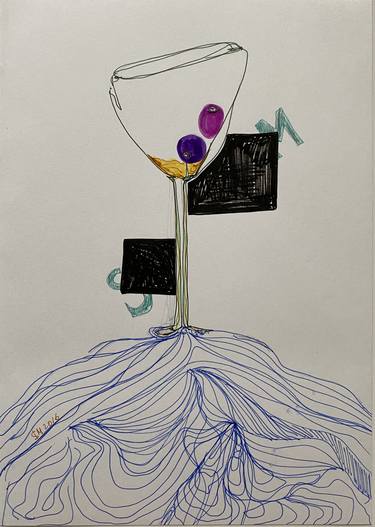 Original Abstract Expressionism Food & Drink Drawings by Leni Smoragdova